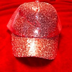 FANCY BASEBALL CAP. Pink sequin, mesh hat.